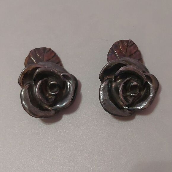 SOLD 925 Sterling Silver Oversize 3D Flower Leaf Clip On Earrings Bold Runway - Picture 1 of 6